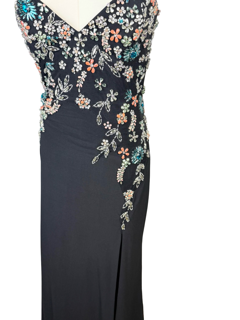 Mac Duggal 42006 Black V-Neck Beaded Floral Cami Gown - Picture 5 of 14